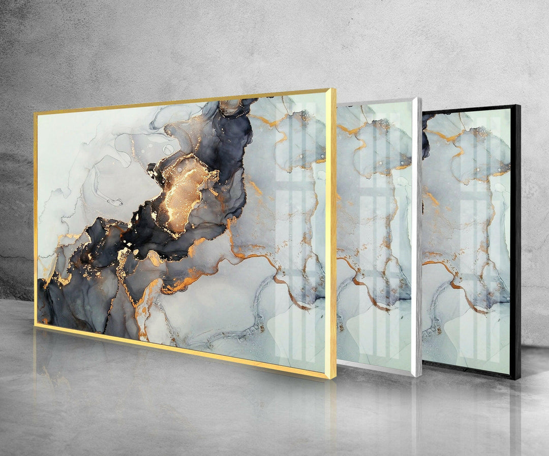 Grey Golden Marble Tempered Glass Wall Art - MyPhotoStation