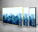 Golden Blue Leaves Tempered Glass Wall Art