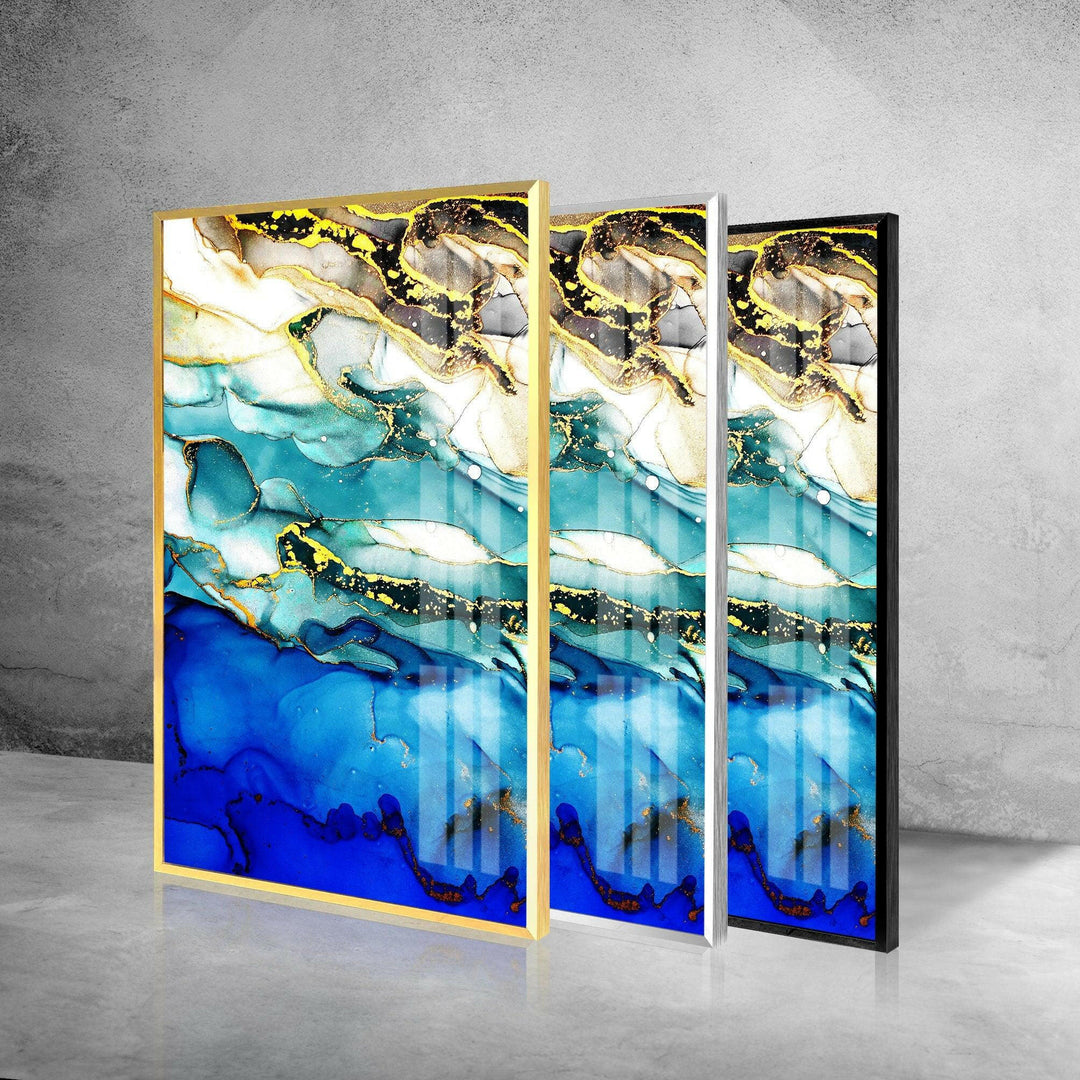 Blue and Gold Alcohol Ink Abstract Glass Wall Art Glass Printing Wall Art, Print photos on glass
