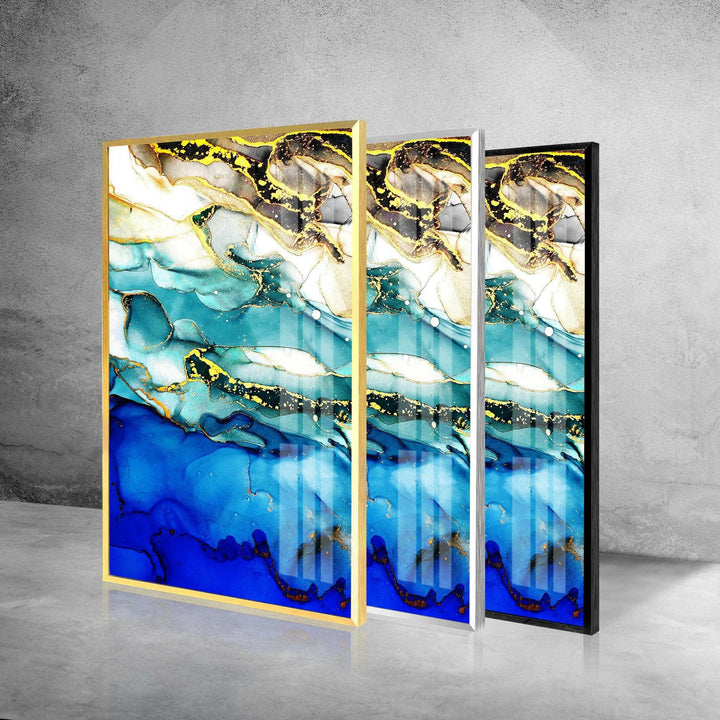 Blue and Gold Alcohol Ink Abstract Glass Wall Art Glass Printing Wall Art, Print photos on glass
