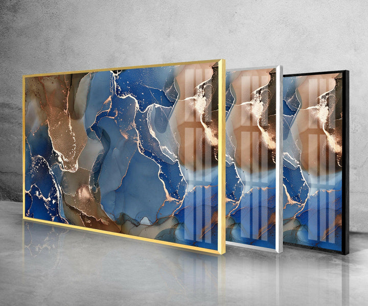 Blue and Brown Marble Glass Wall Art print on glass, glass printed photos