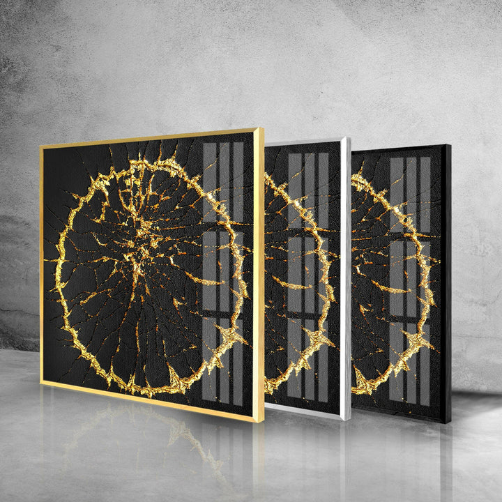 Golden Cracks Abstrakte Glaswandkunst