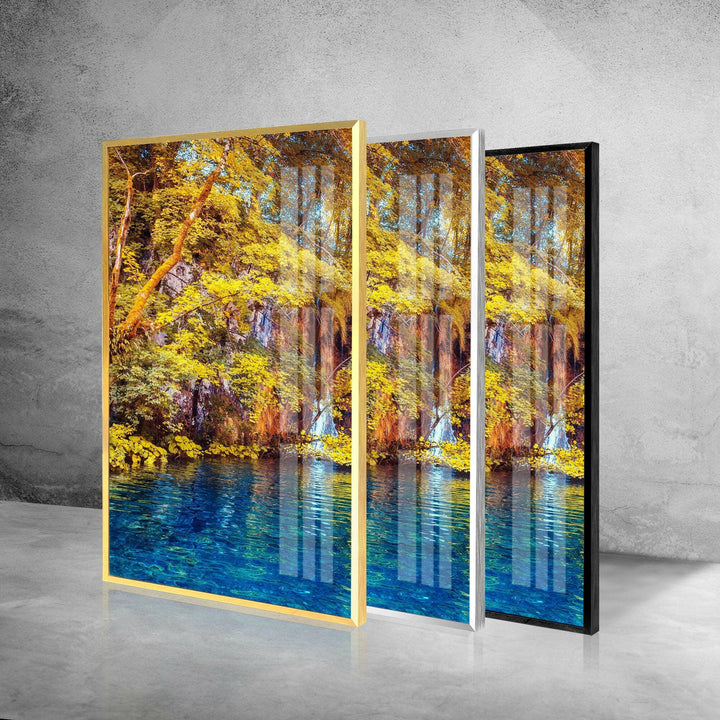 Waterfall & Lake Landscape Glass Wall Art, large glass photo prints, glass wall photos