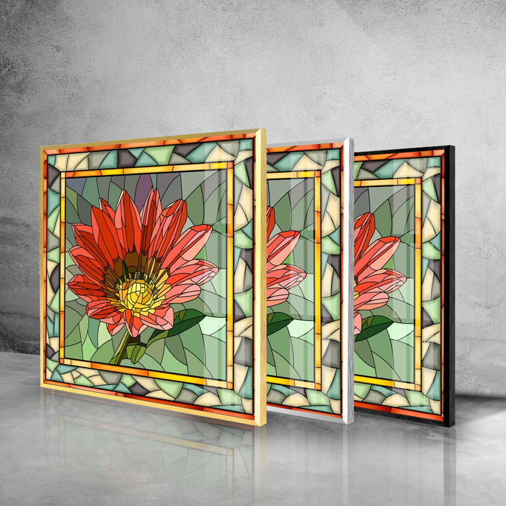 Red Mosaic Flower Stained Glass Wall Art custom glass photo prints, large glass prints