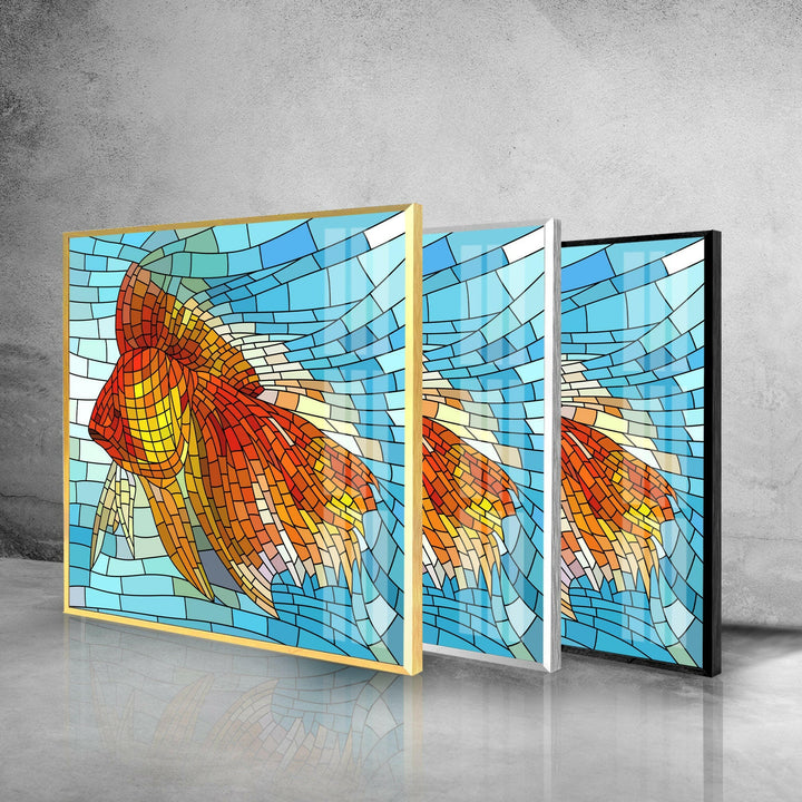 Mosaic Goldfish Glass Wall Art print on glass, glass printed photos