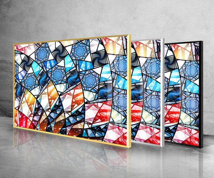 Blue & White Geometric Glass Wall Art art glass wall art, glass wall art pictures