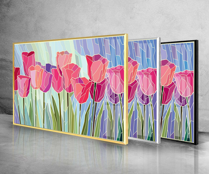 Pink Tulip Stained Glass Wall Art, Glass Printing Wall Art, Print photos on glass