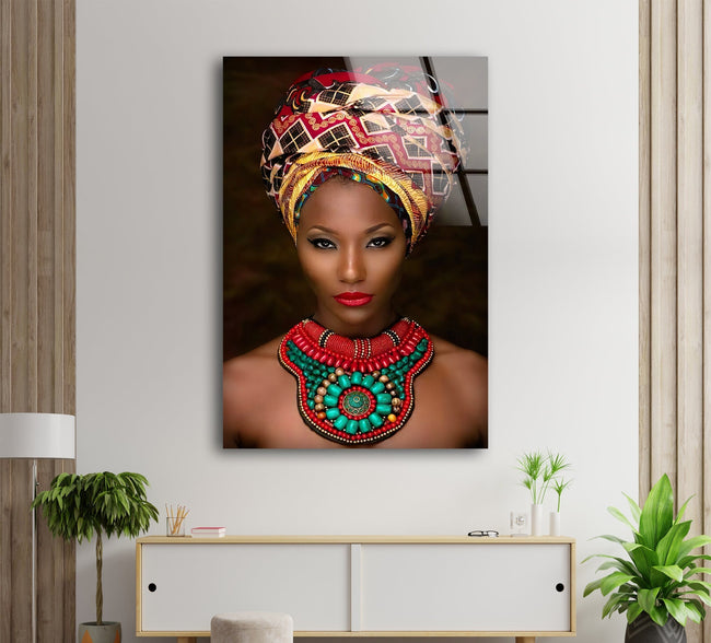 African Black Woman Tempered Glass Wall Art