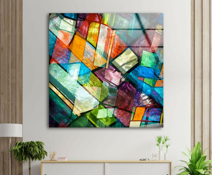 Stained Colorful Geometrics Glass Wall Art custom glass pictures, glass art prints