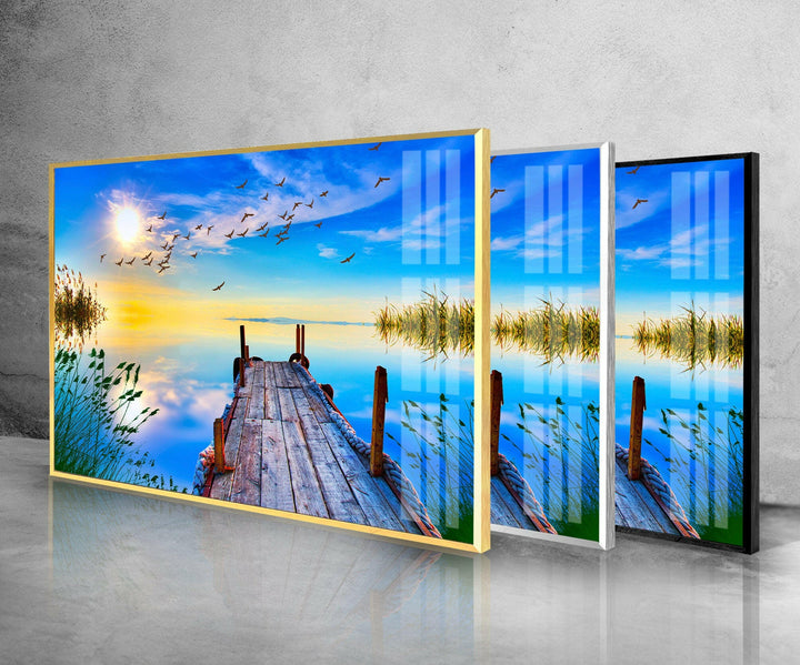 Meereslandschaft mit einem Pier Glas Wandkunst