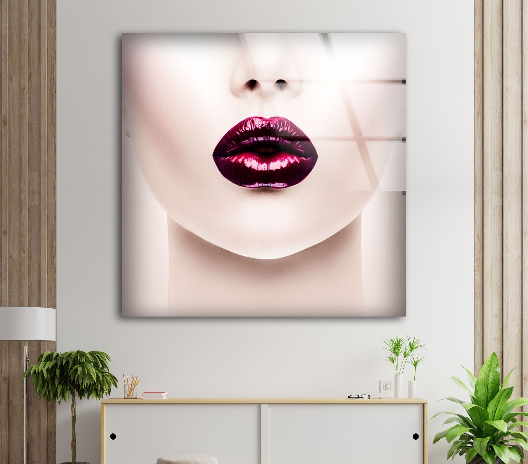 Red Lips Cool Art Tempered Glass Wall Art