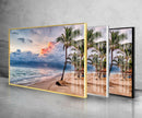Tropical Beach Palm Tree Tempered Glass Wall Art