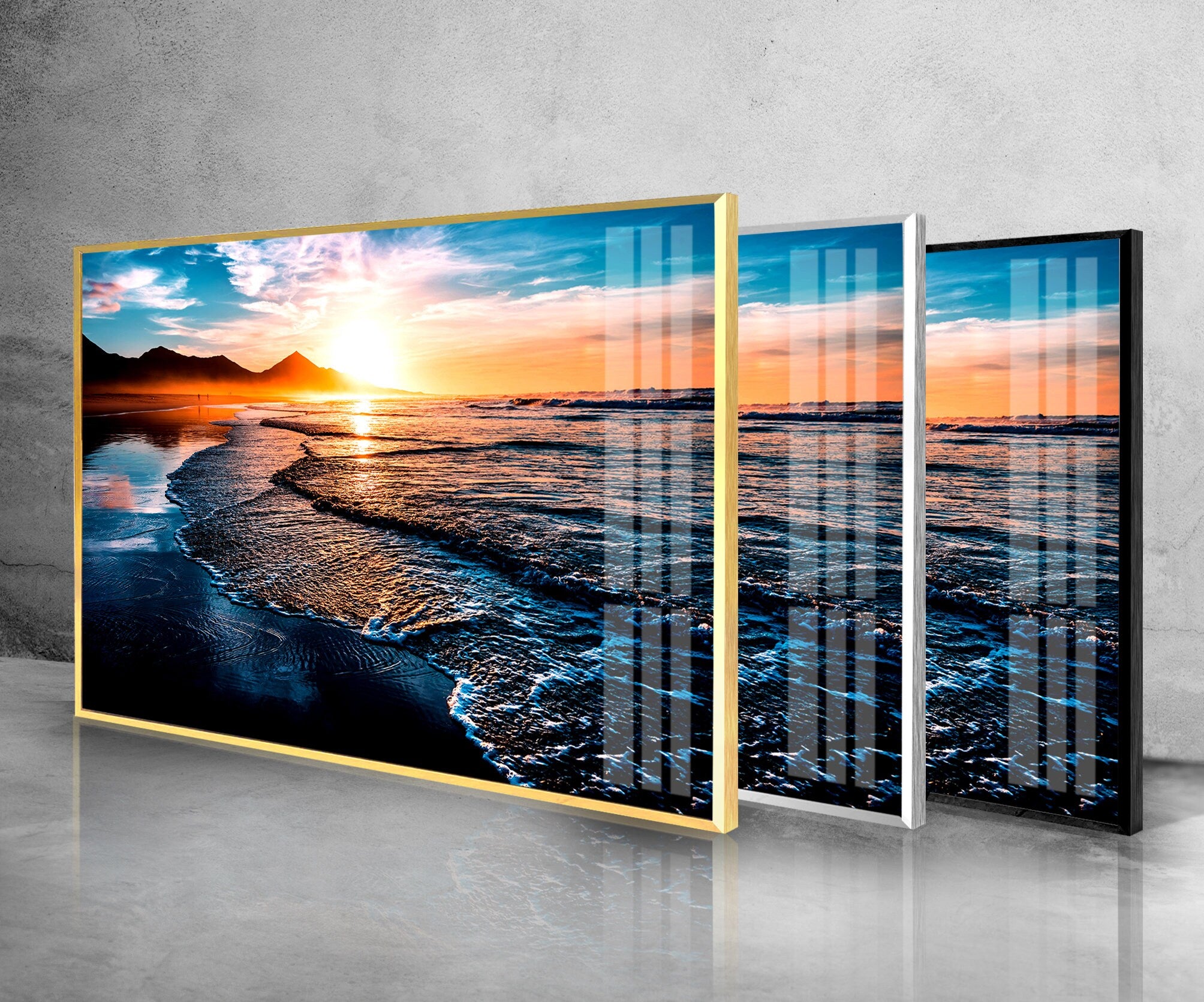 Beach Sunset Tempered Glass Wall Art