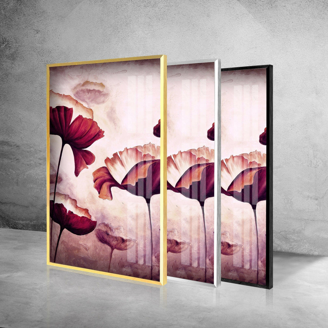 Poppy Flowers Oil Painting Glass Wall Art, large glass photo prints, glass wall photos