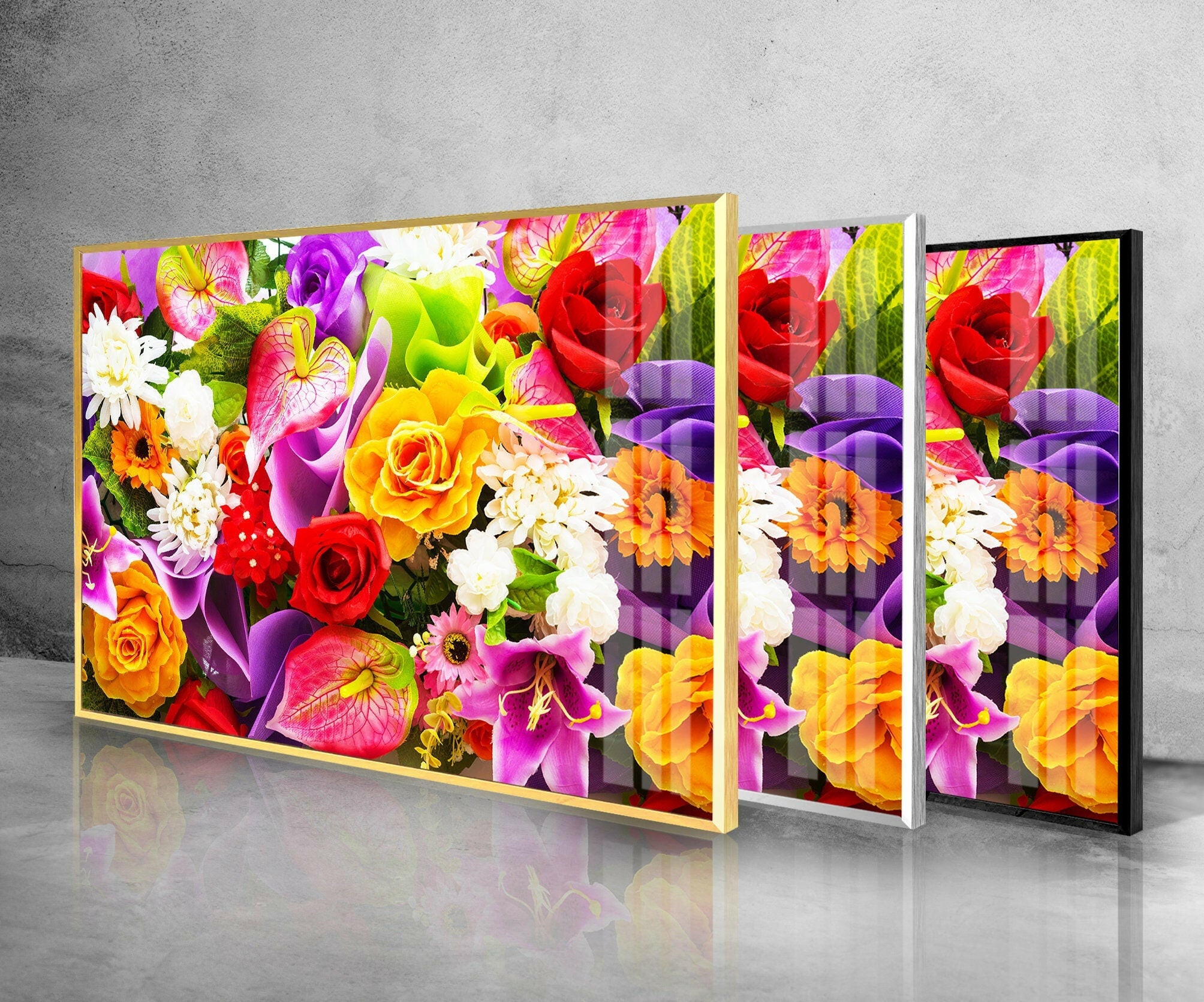 Colorful Floral Tempered Glass Wall Art