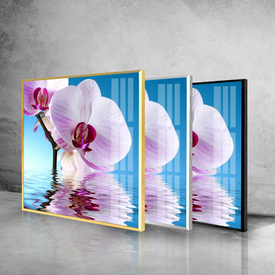 Pink Orchid Glass Wall Art, glass art painting, glass art for the Wall