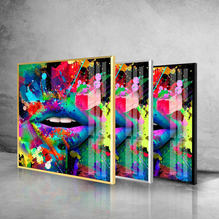 Wandbild „Farbspray-Lippen“ aus Glas