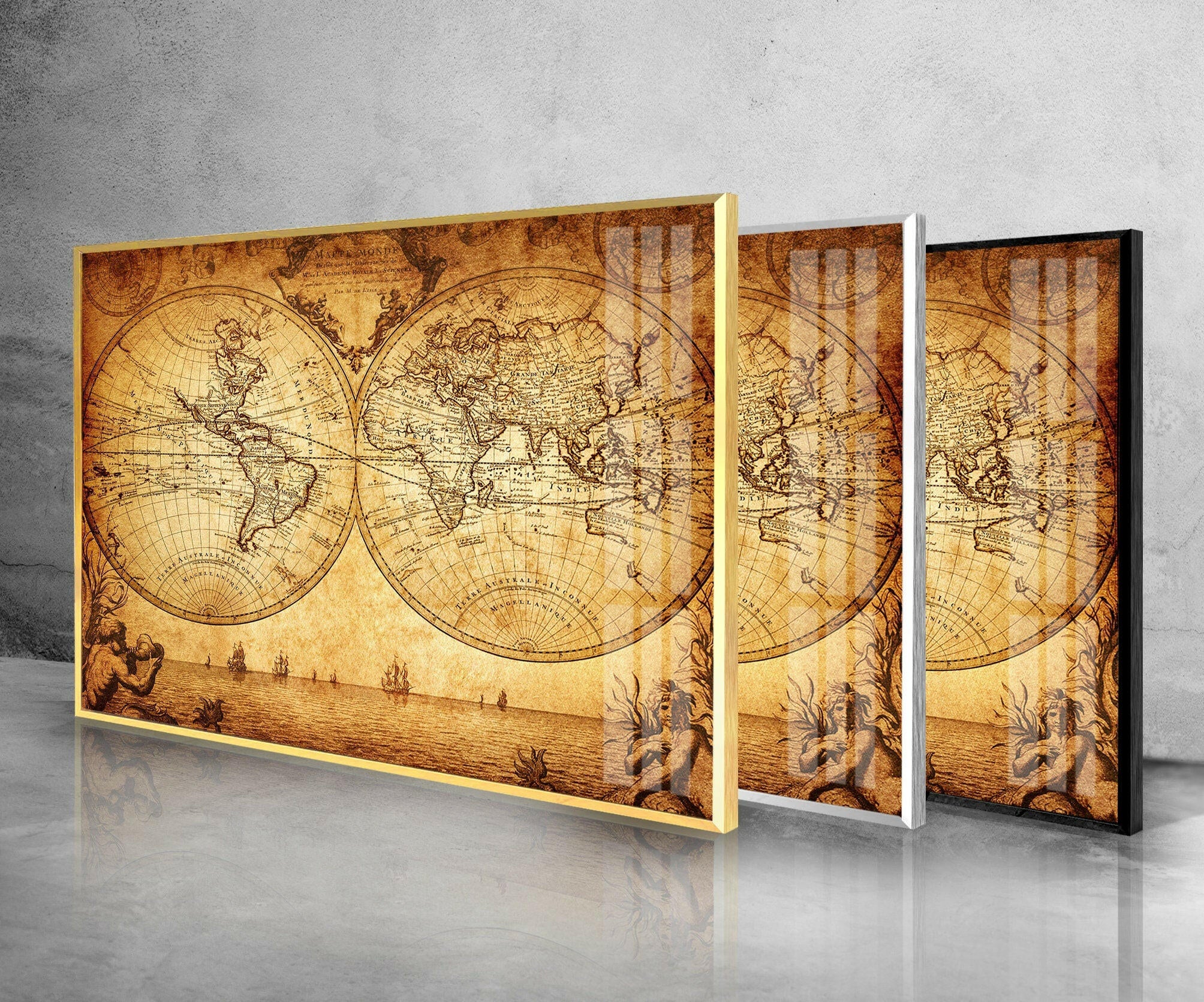 Vintage World Map Tempered Glass Wall Art
