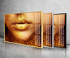 Gold Lips Black Woman Tempered Glass Wall Art