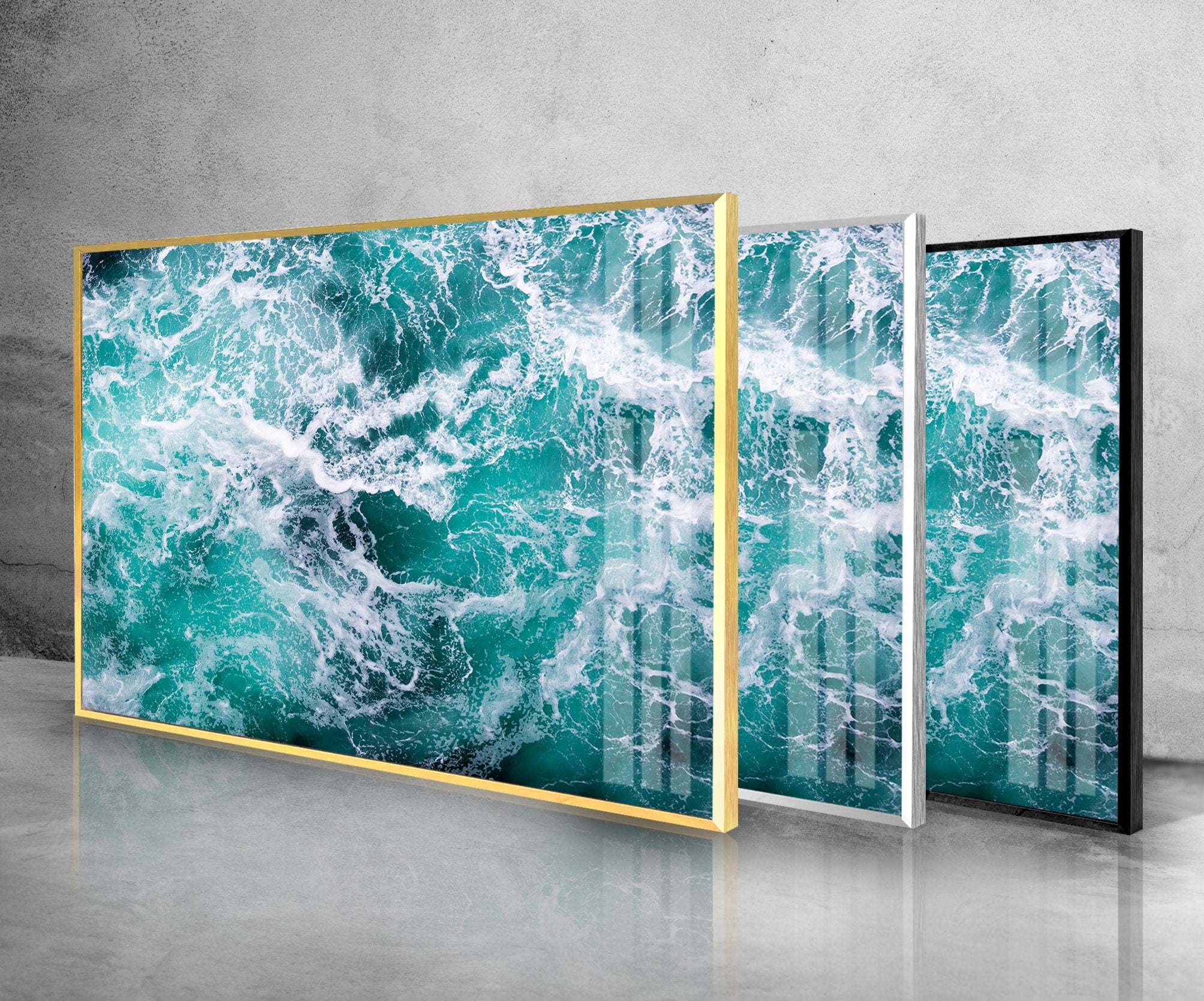 Blue Ocean Waves Tempered Glass Wall Art