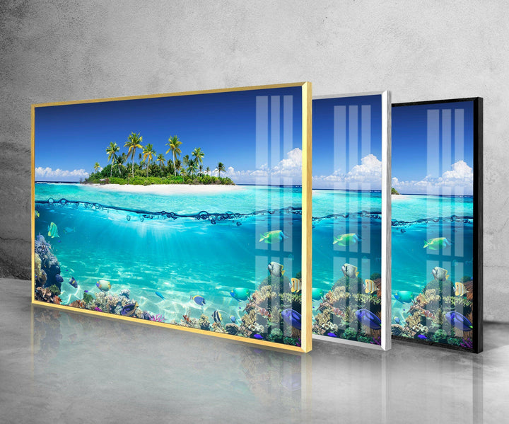 Tropische Insel &amp; Fische Glaswandkunst
