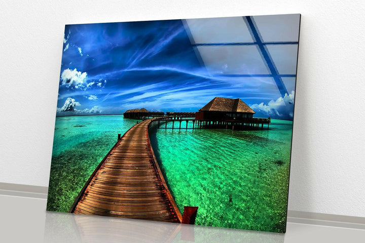 Idyllic Beach Resort View – A High-Definition Coastal Landscape on Glass
