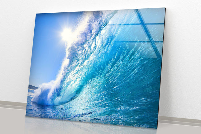 Blue Sea Waves Tempered Glass Wall Art