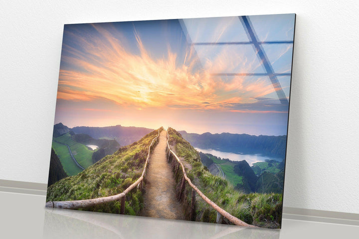 Panoramic mountain landscape with a sunrise sky, perfect for modern home decor.
