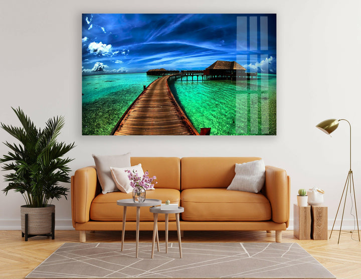Idyllic Beach Resort View – A High-Definition Coastal Landscape on Glass
