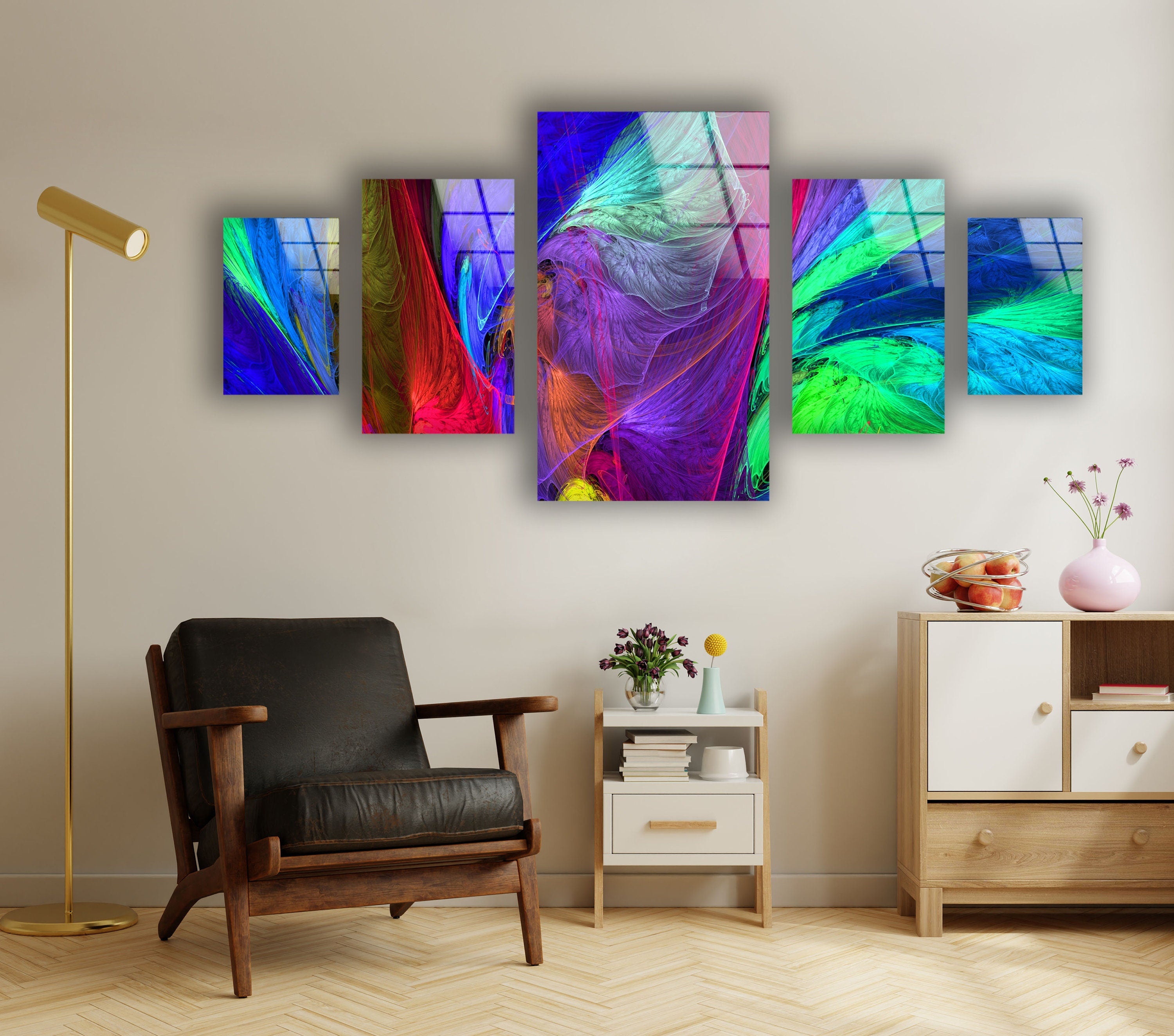 Neon Abstract Wall Art Tempered Glass Wall Art