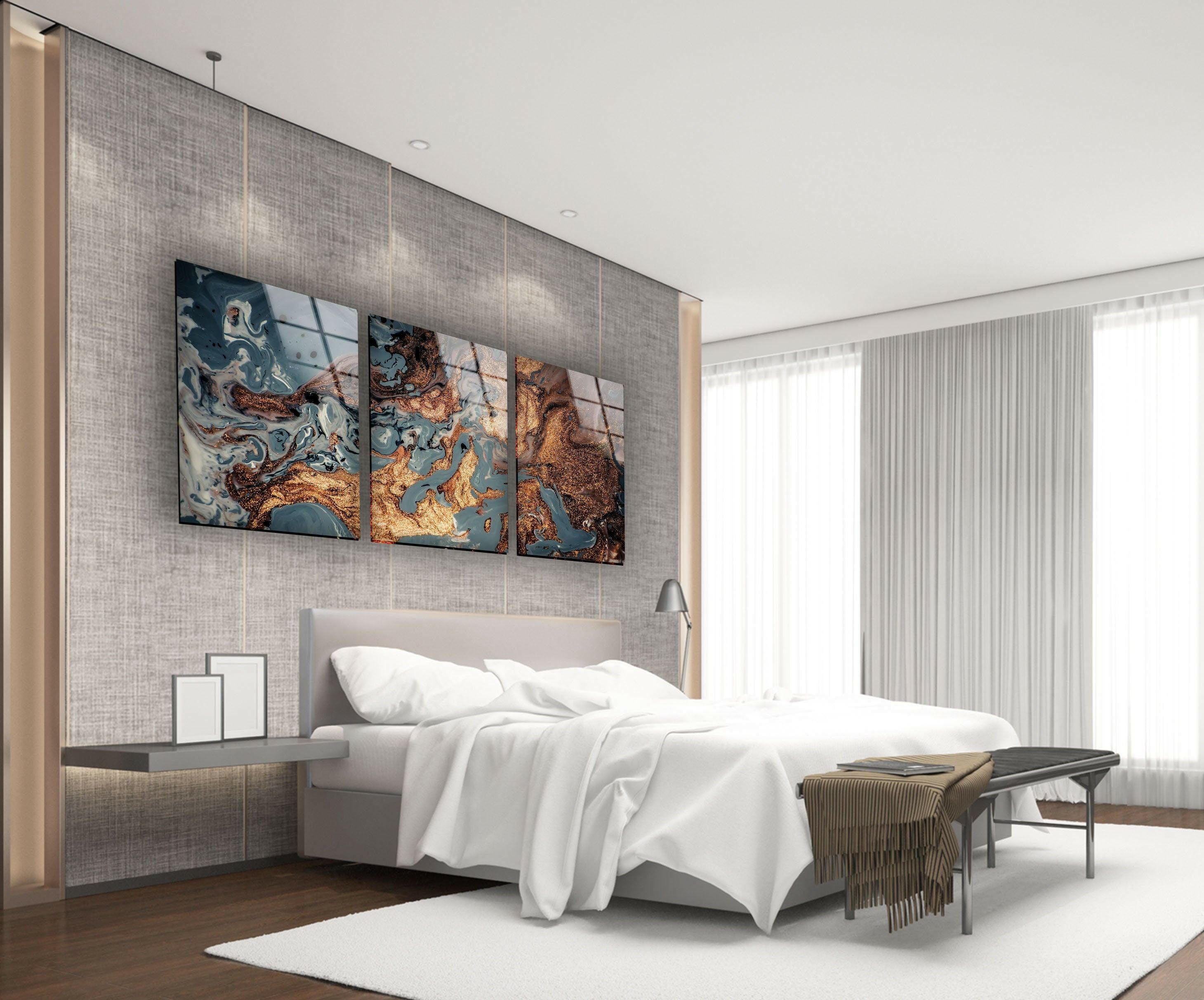 Copper Marble Abstract Tempered Glass Wall Art