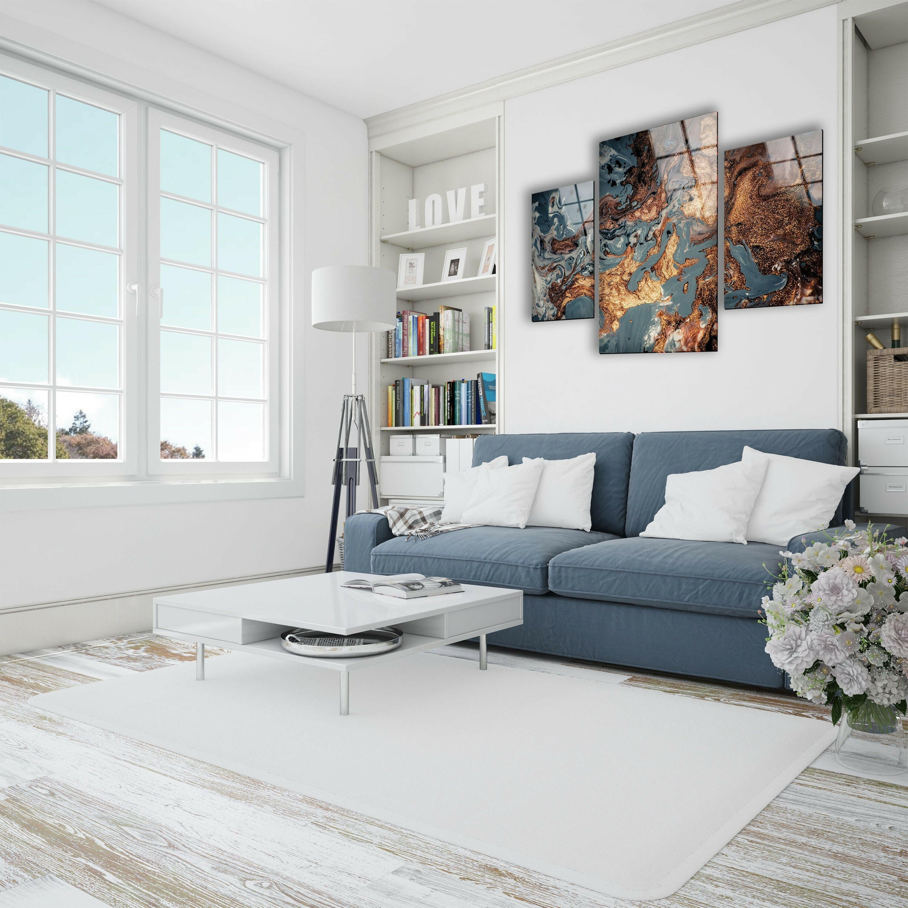 Copper Marble Abstract Tempered Glass Wall Art