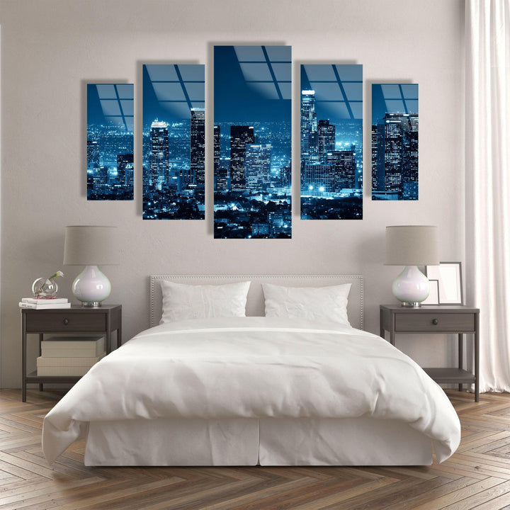 Los Angeles Night Cityscape Glass Wall Art, glass image printing, glass prints from photos