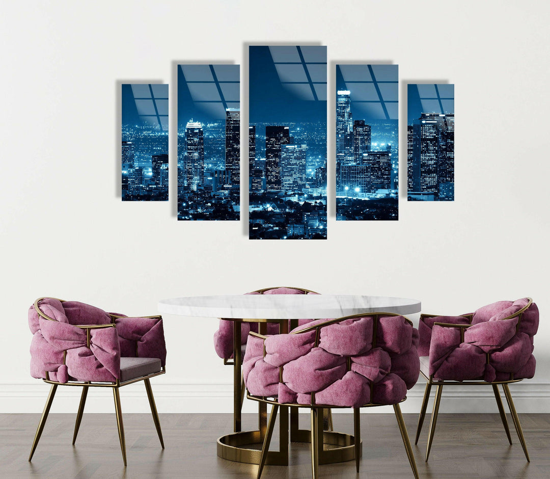 Los Angeles Night Cityscape Glass Wall Art, picture on glass wall art, photos printed on glass