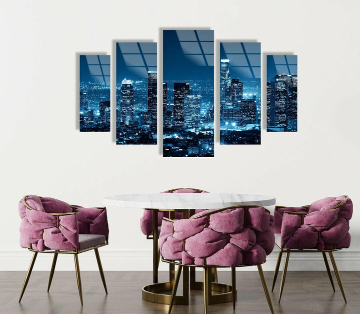 Los Angeles Night Cityscape Glass Wall Art, picture on glass wall art, photos printed on glass