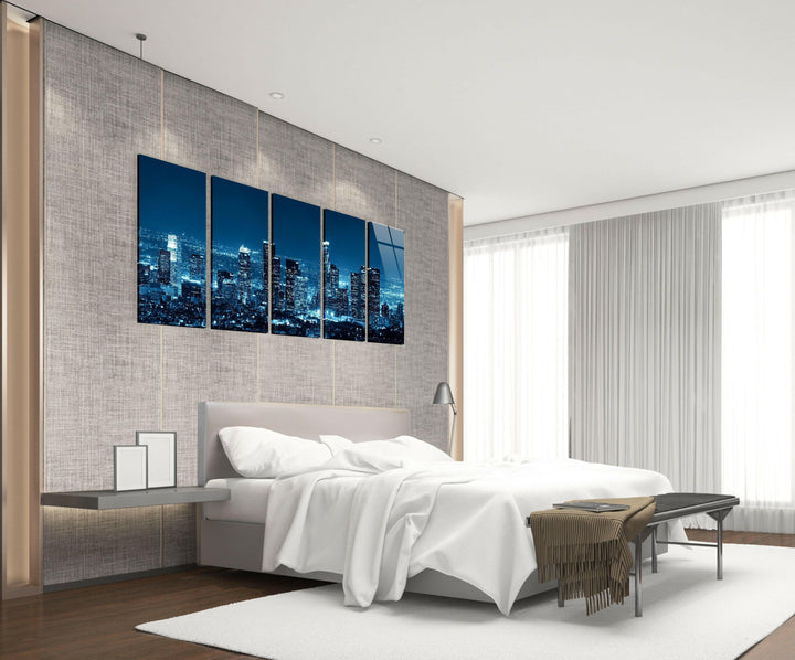 Los Angeles Night Cityscape Glass Wall Art, custom glass pictures, glass art prints