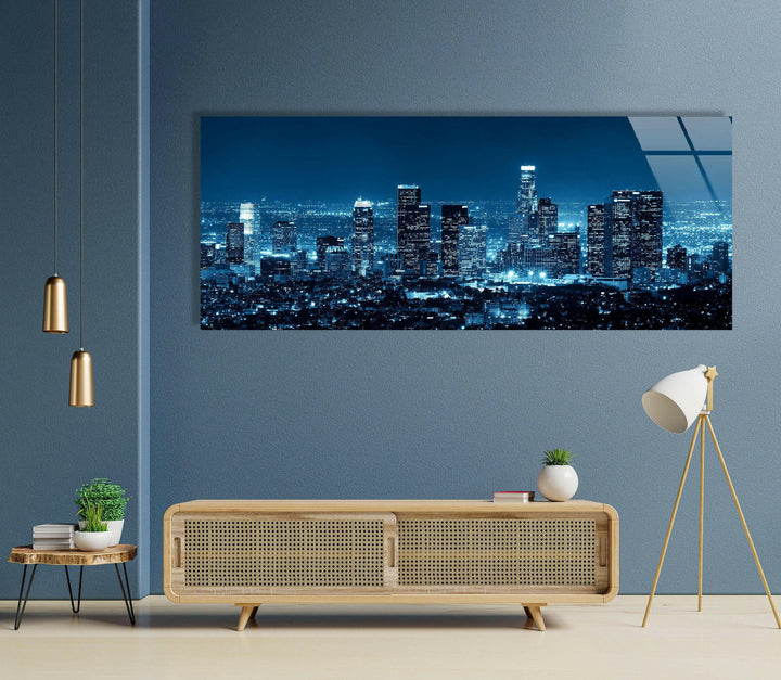 Los Angeles Night Cityscape Glass Wall Art, large glass photo prints, glass wall photos