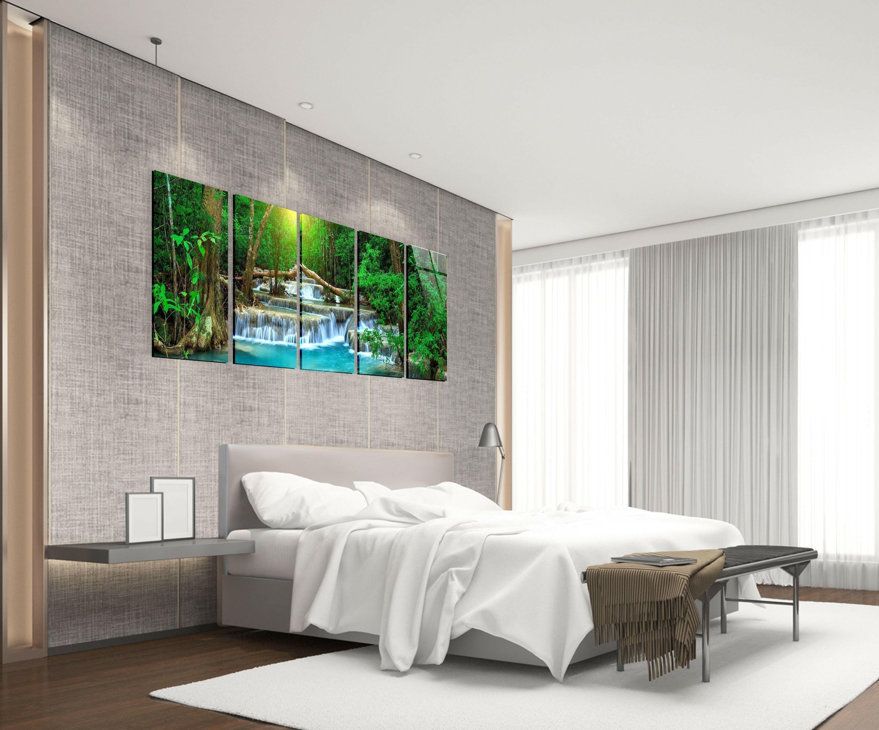 5 Pieces Waterfall Tempered Glass Wall Art