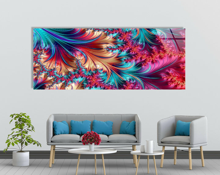 Vivid Purple, Blue Fractal Abstract Glass Wall Art, custom glass photo prints, large glass prints