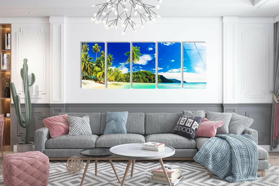 Island Beach With Palms Glass Wall Art, custom glass pictures, glass art prints