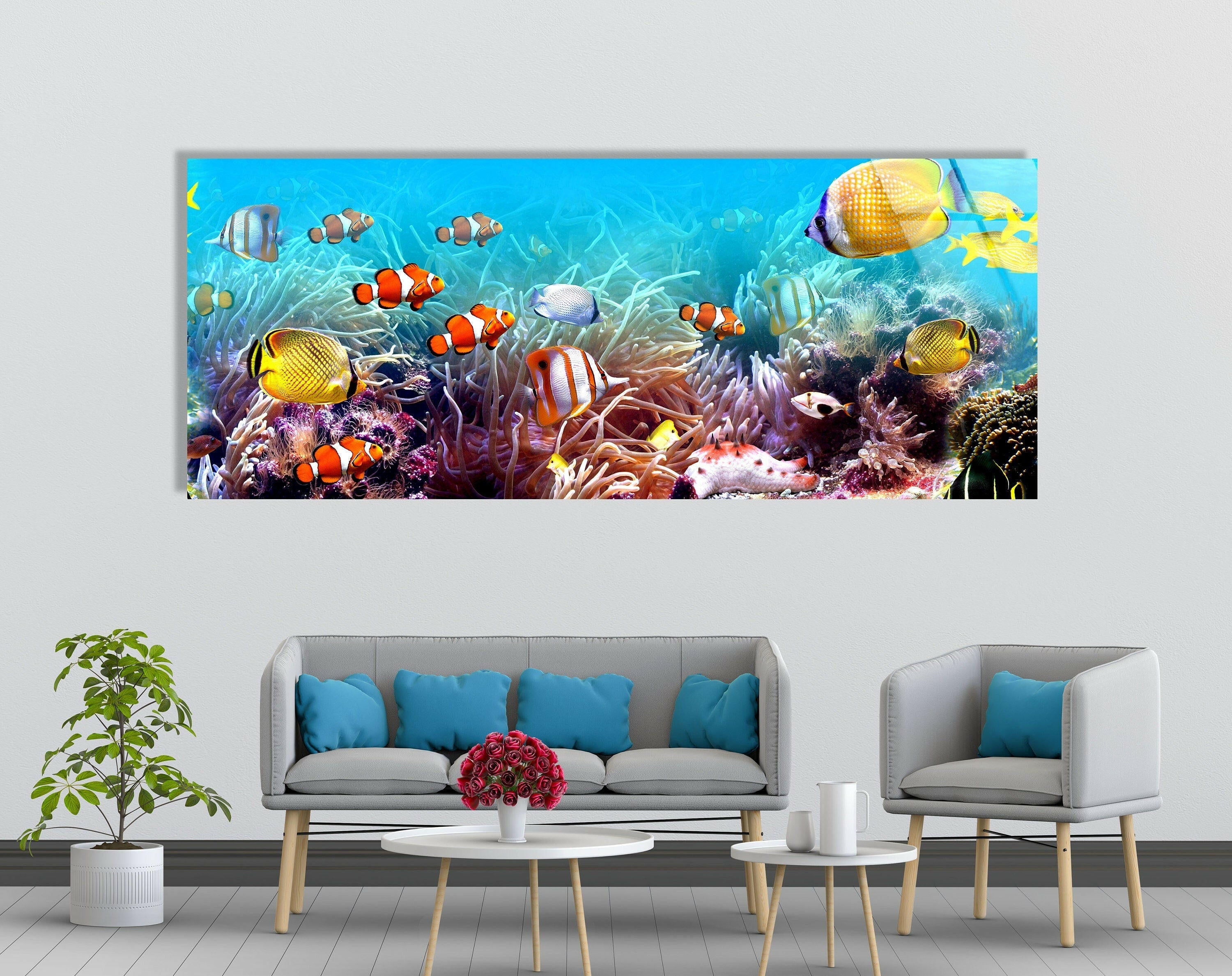 Set of 5 Aquarium Tempered Glass Wall Art