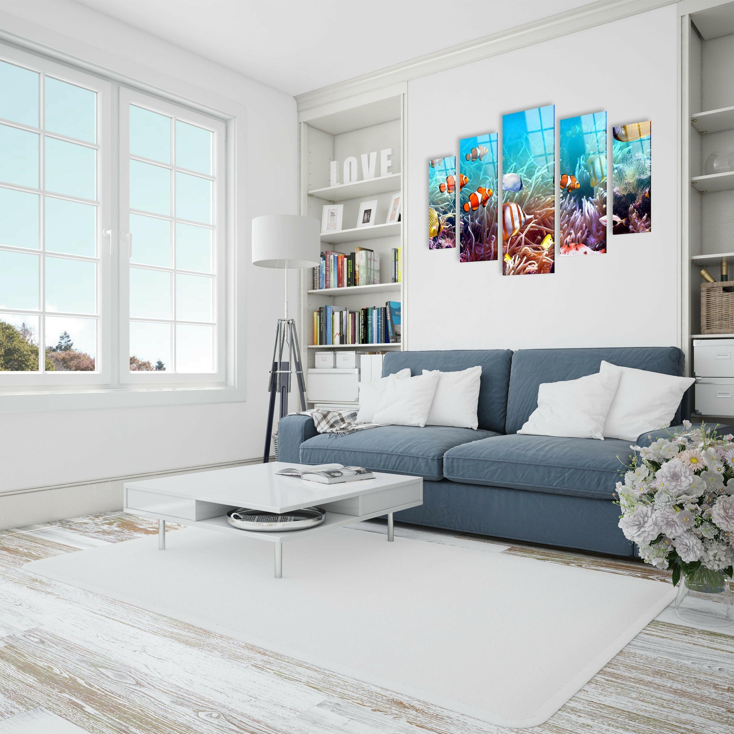 Set of 5 Aquarium Tempered Glass Wall Art