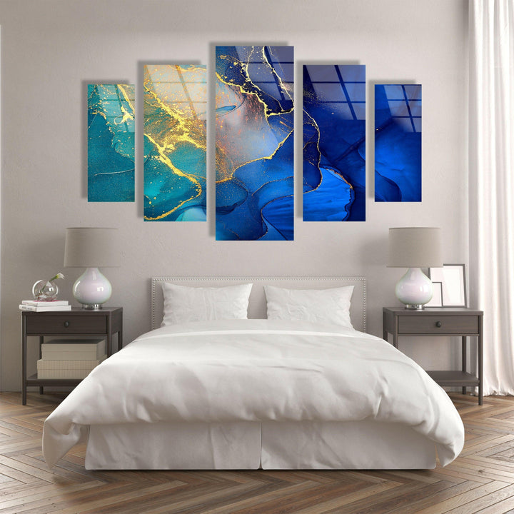 Turquoise, Blue Alcohol Ink Abstract Glass Wall Art, photo print on glass, prints on glass wall art