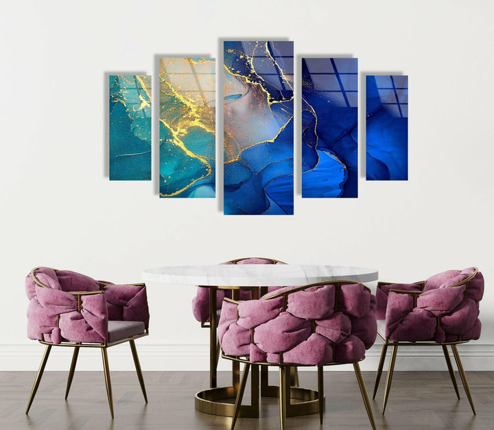 Turquoise, Blue Alcohol Ink Abstract Glass Wall Art, print on glass, glass printed photos
