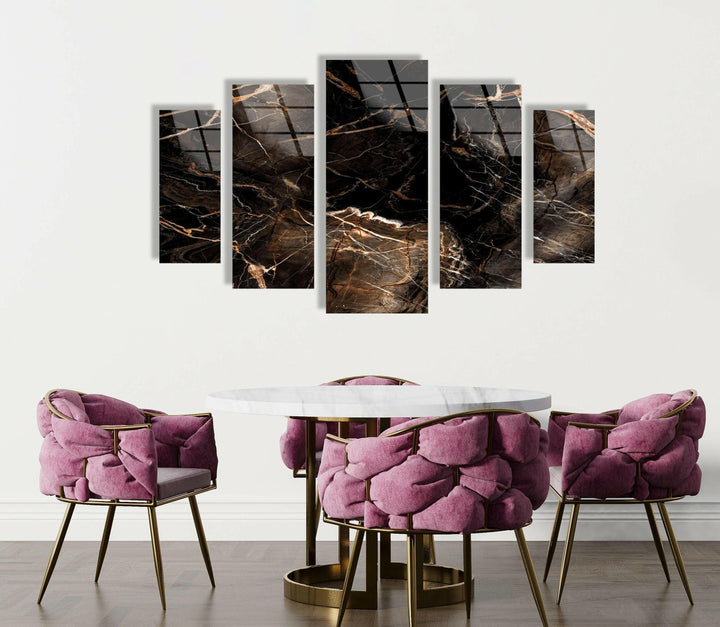 Dark Marble With Brown Veins Glass Wall Art, glass wall decor, glass wall art decor
