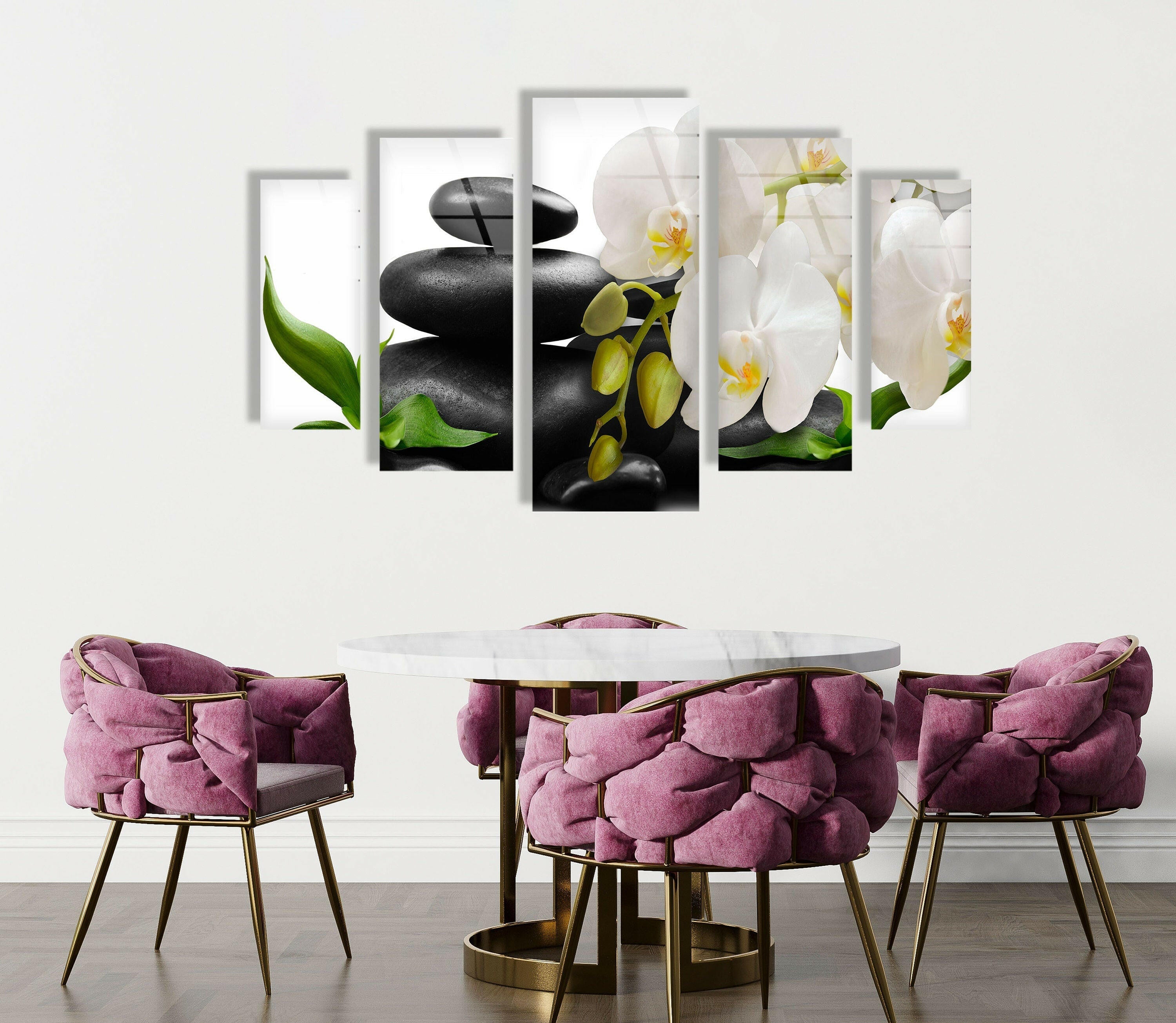 Orchid and Stones Tempered Glass Wall Art