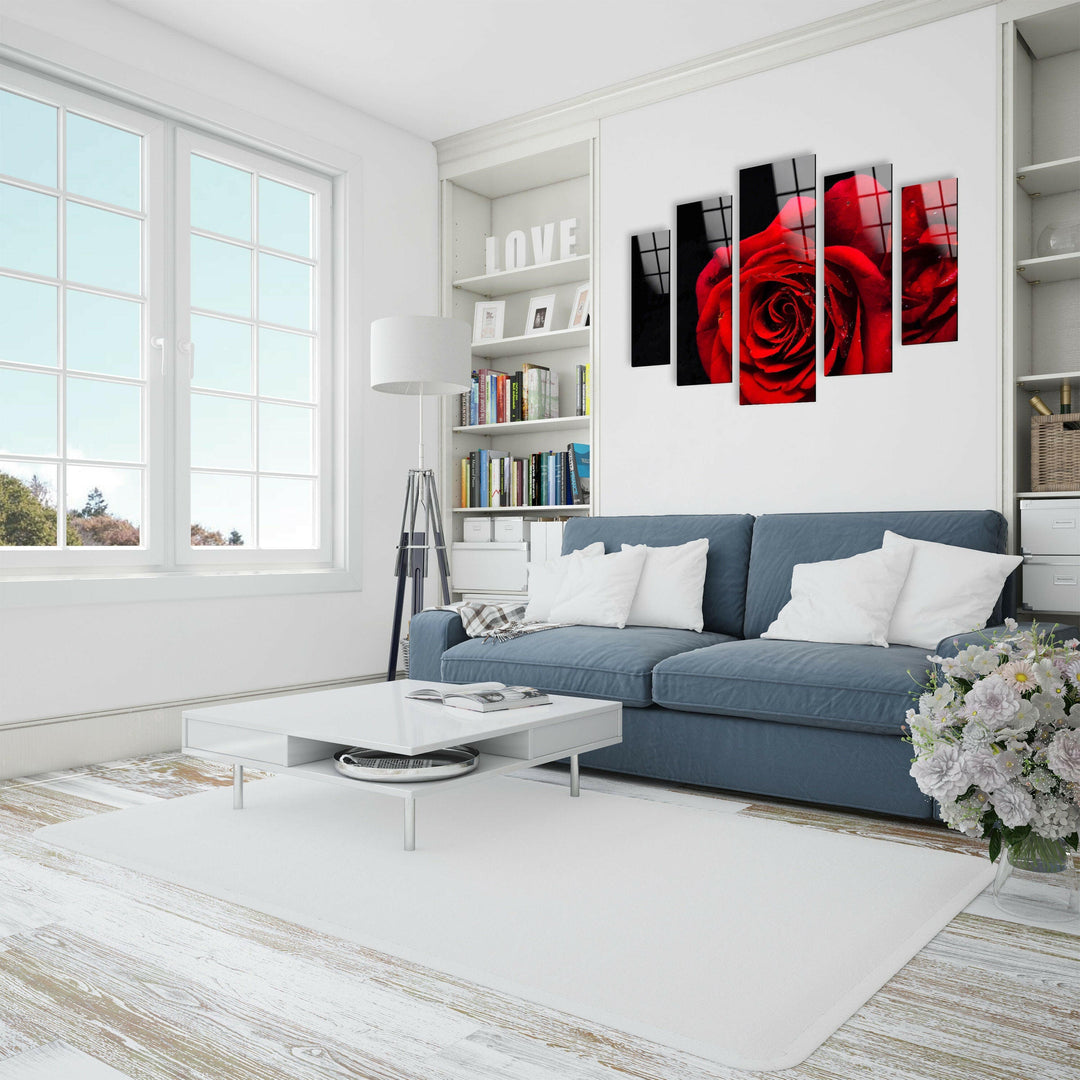 Red Rose Close-Up Glass Wall Art, glass pictures for Wall, glass prints wall art