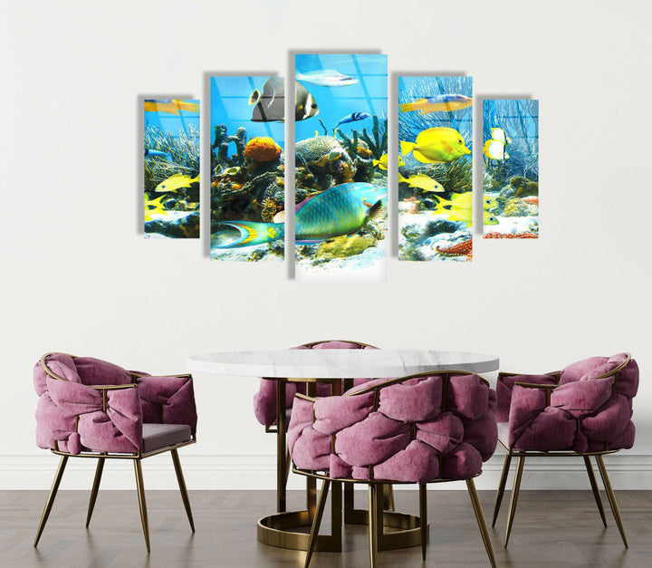 Underwater World Animal Glass Wall Art, glass pictures for Wall, glass prints wall art
