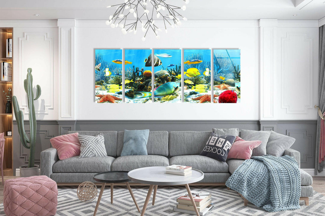 Underwater World Animal Glass Wall Art, glass wall decor, glass wall art decor