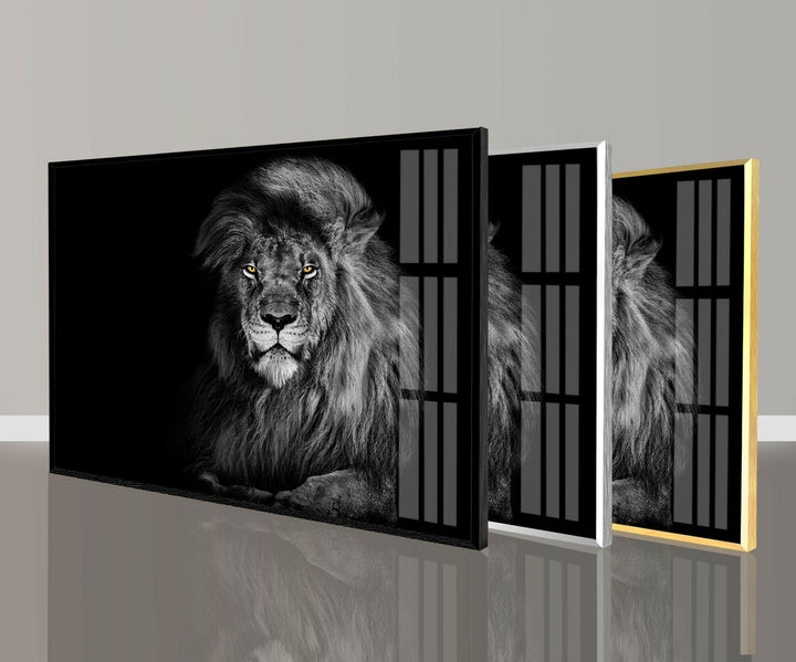 Black Wild Lion Glass Wall Art glass image printing, glass prints from photos